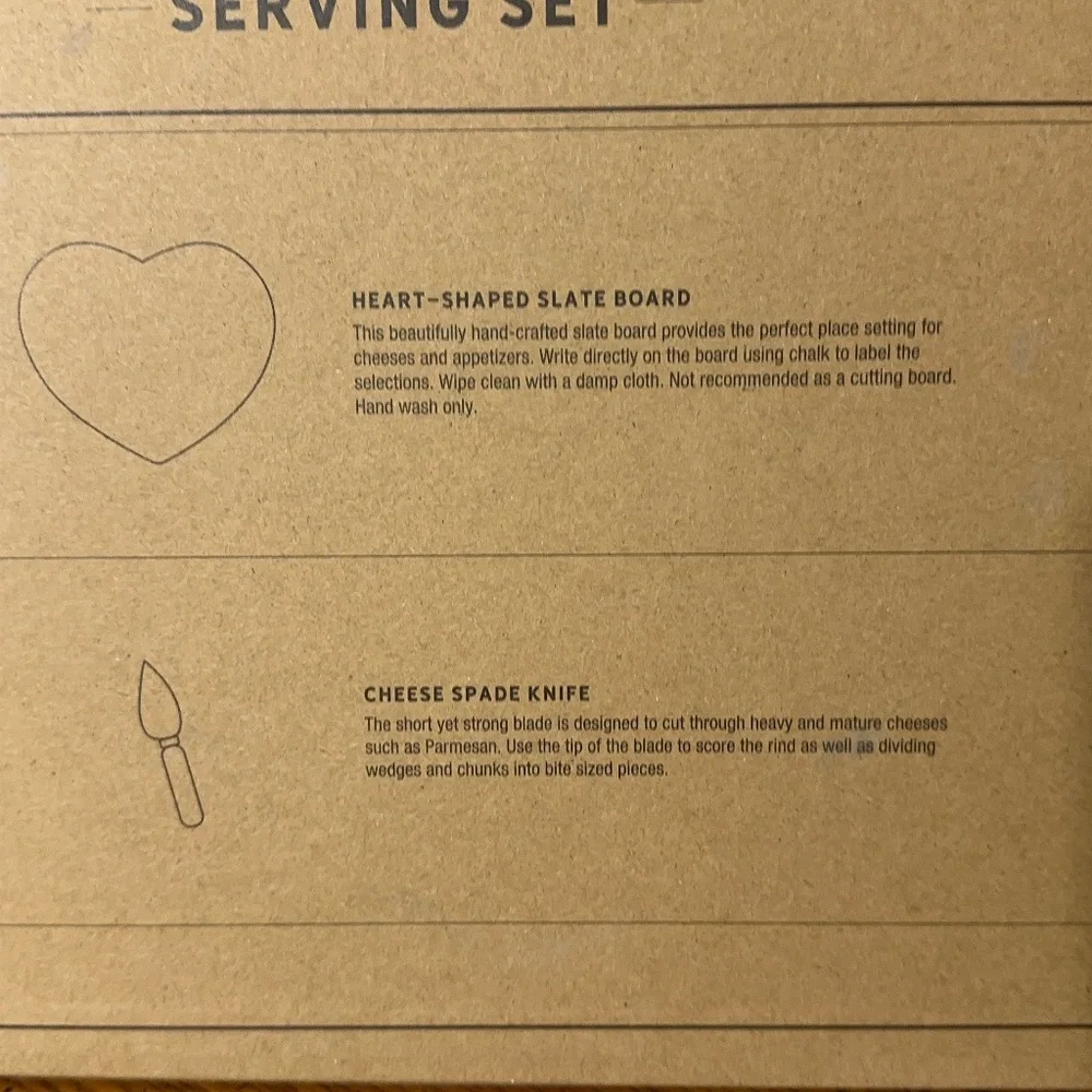 Tablesugar Heart Slate Board Serving Set w Cheese Knife Charcuterie Gift Party